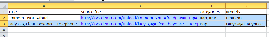 Example of import data