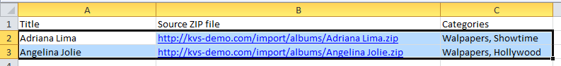 Example of import data